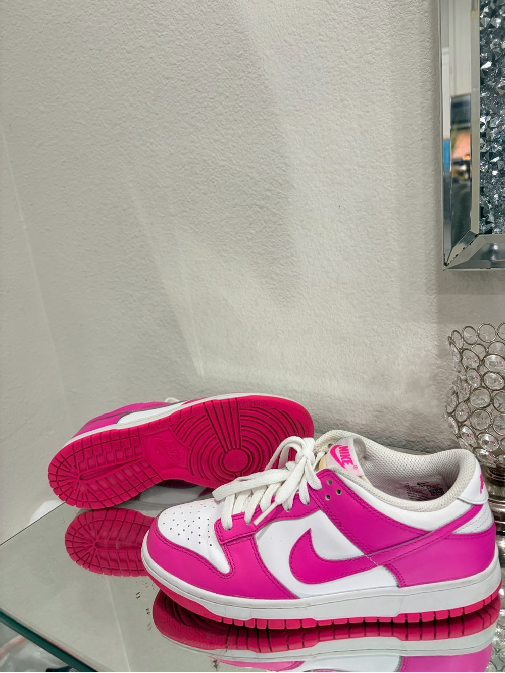 Nike Women's Dunk Low White & Hot Pink Sneakers - Picture 3 of 3
